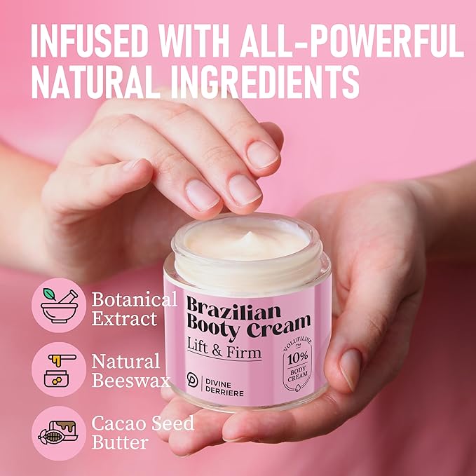 Divine Derriere Brazilian Body Butter Cream, Lift and Firm Body Cream with Volufiline Helps Reduce the Appearance of Cellulite for a Lifted and Firm-looking Derriere, Bum Bum Cream, 50ml-BrightBean Baby