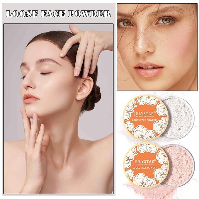 2PCS Setting Powder Loose Face Powder Matte Soft Smooth Oil Control Long Lasting Loose Setting Powder Makeup for Natural Flawless(01#Translucent+02# Pink Complexion)-BrightBean Baby