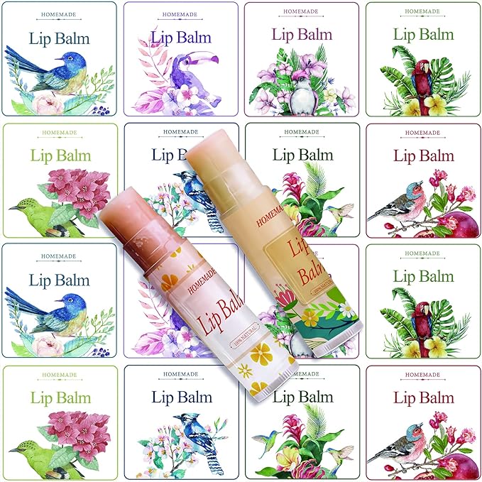 CRASPIRE Lip Balm Labels 80pcs Homemade Lip Balm Labels 2” Clear Lip Balm Labels for Tubes Printable Waterproof Lip Balm Stickers Labels for Lip Balm Handcream Candle Container(Flowers and Birds)-BrightBean Baby