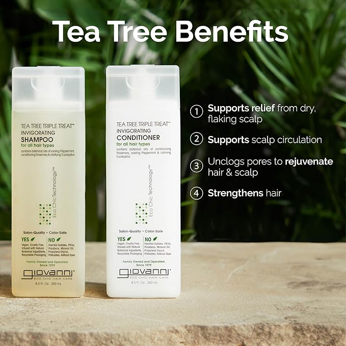 GIOVANNI Tea Tree Triple Treat Invigorating Shampoo & Conditioner Set - Cooling Peppermint, Eucalyptus, Rosemary, Helps Dry, Flaky Scalp, Salon Quality, Vegan, Cruelty Free - 8.5 oz Each-BrightBean Baby