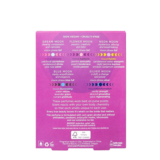 Pacifica Beauty Mood Moons Spray Perfume Set, Fragrances, Travel Perfume, Dream Moon, Flower Moon, Neon Moon, Blue Moon, Silver, Moon, Clean Perfume, Mini Perfume, Vegan, 0.05 fl oz Each (Set of 5)-BrightBean Baby