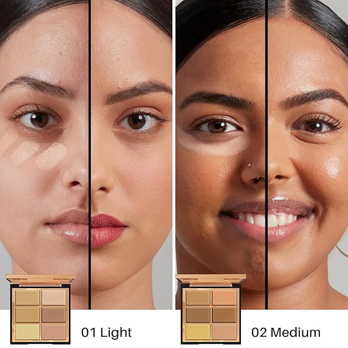 FV 6 Colors Cream Concealer Palette, Full Coverage & Long Lasting Colors Corrector Palette for Dark Circles, Redness, Acne with Natural Finish Cream Foundation Palette, 01 Light Shade-BrightBean Baby