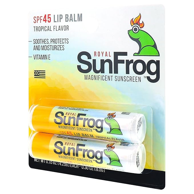 Royal SunFrog | 2-Pack Tropical Lip Balm with SPF 45 Sun Protection | Protects, Soothes, and Moisturizes with Vitamin E and Sunscreen (0.15oz/4.25g Per Stick)-BrightBean Baby