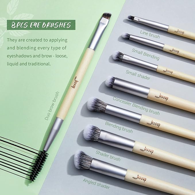 Jessup Vegan Makeup Brushes Set Premium Synthetic Powder Foundation Highlight Concealer Eyeshadow Blending Eyebrow Liner Spoolie Brush Set Burlywood 12pcs T327-BrightBean Baby