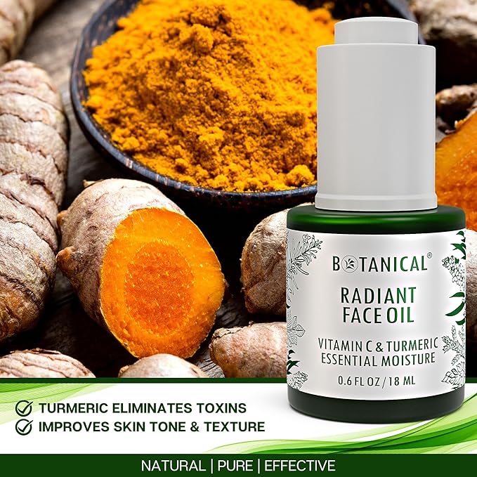 Botanical Radiant Face Oil | Skin Brightening Turmeric & Vitamin C Serum w/Gua Sha Lift Scraper | Organic, Pure, Natural Skincare (0.6 fl oz | 18 ml)-BrightBean Baby