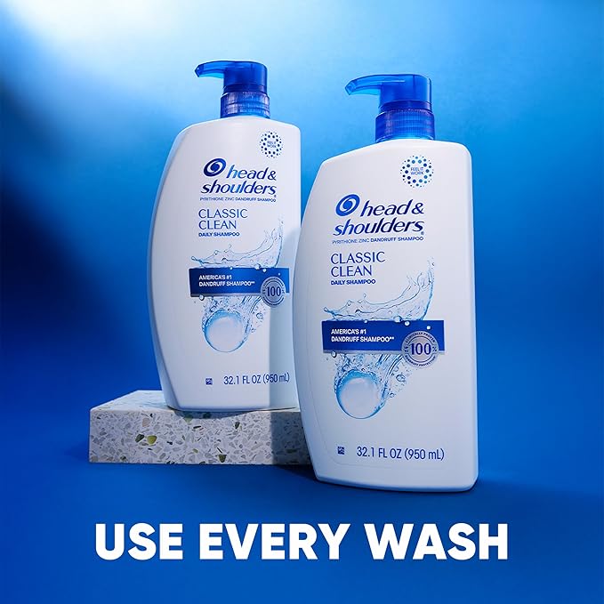 Head & Shoulders Classic Clean Dandruff Shampoo Twin Pack, Anti-Dandruff Daily Use, Paraben-Free, Color-Safe, 32.1 Fl Oz Each (Set of 2)-BrightBean Baby