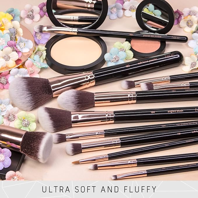 Niré Beauty 15piece Award Winning Professional Makeup Brush Set: Vegan Makeup Brushes with Case, Makeup Sponge, Brush Cleaner, Guide, Gift Box-BrightBean Baby