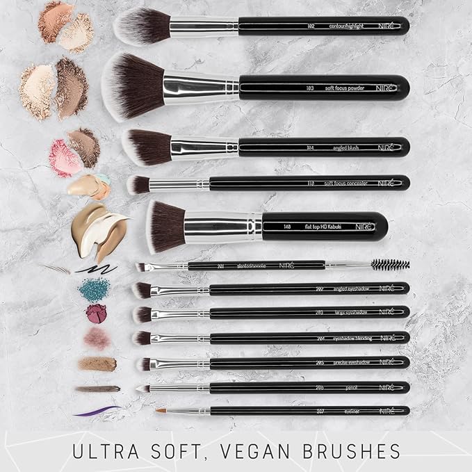 Niré Beauty 15piece Award Winning Professional Makeup Brush Set: Vegan Makeup Brushes with Case, Makeup Sponge, Brush Cleaner, Guide, Gift Box-BrightBean Baby