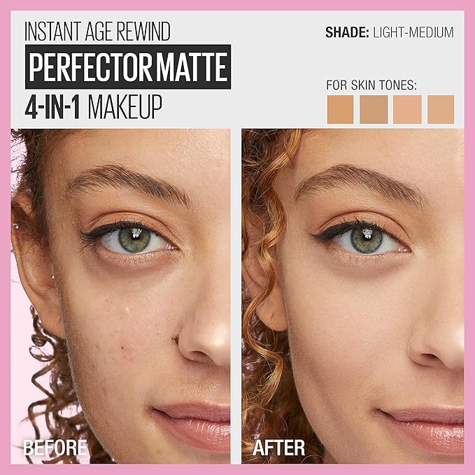 Maybelline Instant Age Rewind Instant Perfector 4-In-1 Matte Makeup, 02 Light/Medium, 1 Count-BrightBean Baby