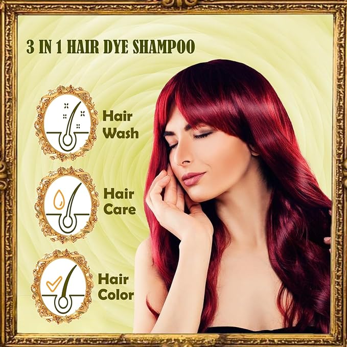 Herbal Burgundy Hair Dye Shampoo - Instant 3-in-1 Gray Coverage for Women & Men, 16.90 Fl OZ (Dark Wine Red)-BrightBean Baby
