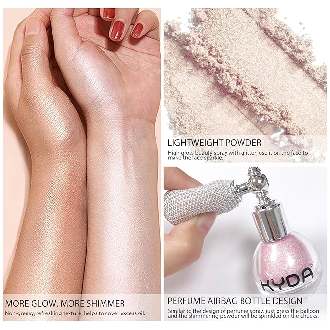 KYDA Highlighter Powder Spray, Glitter High Gloss Spray Shimmer Sparkle Powder Makeup Spray, for Face Body Cosmetic-Light Gold-BrightBean Baby