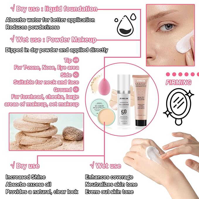 Color Changing Foundation Set,Full Coverage Foundation Liquid Foundation Makeup Gift Set,Moisturizing BB Cream for Women,Flawless Loose Setting Powder Face Primer Base Makeup Kit With Makeup Sponge-BrightBean Baby