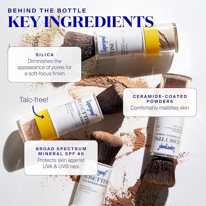 Supergoop! (Re) setting Mineral Powder, Deep - 0.15 oz - Makeup Setting Powder + Broad Spectrum SPF 35 PA+++ Sunscreen - With Ceramides, Olive Glycerides & Coated Silica Spheres-BrightBean Baby