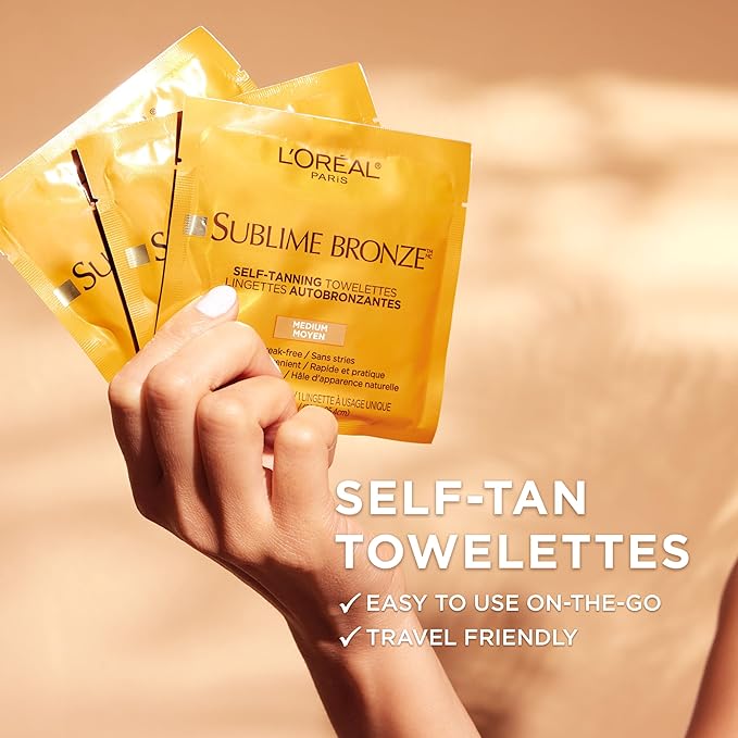 L'Oreal Paris Sublime Bronze Self Tanning Towelettes, Streak-Free, Natural Looking Tan, 6 ct-BrightBean Baby