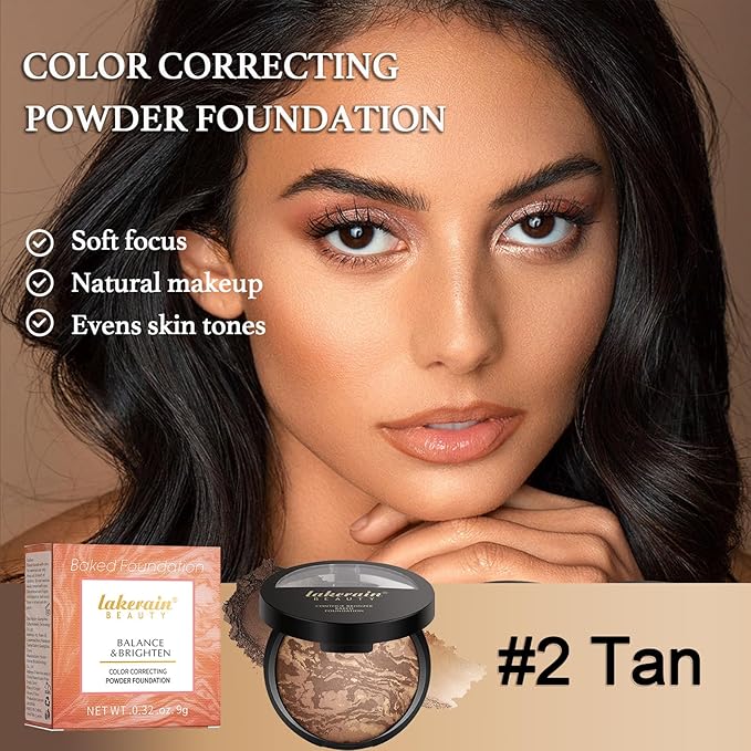 Baked Brighten Foundation, Coror Correcting Baked Balance Foundation,Buildable Coverage, Lightweight Powder Foundation, Creates a Perfect Canvas and a Natural Semi-Matte Finish(02# Tan)-BrightBean Baby