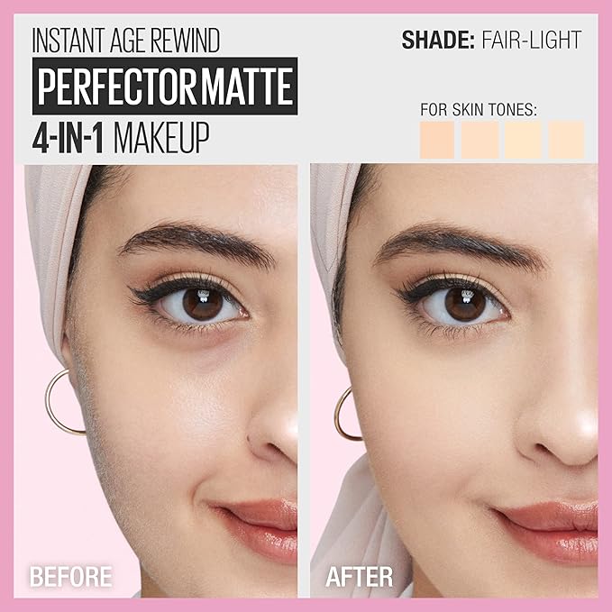 Maybelline Instant Age Rewind Instant Perfector 4-In-1 Matte Makeup, 00 Fair/Light, 1 Count-BrightBean Baby