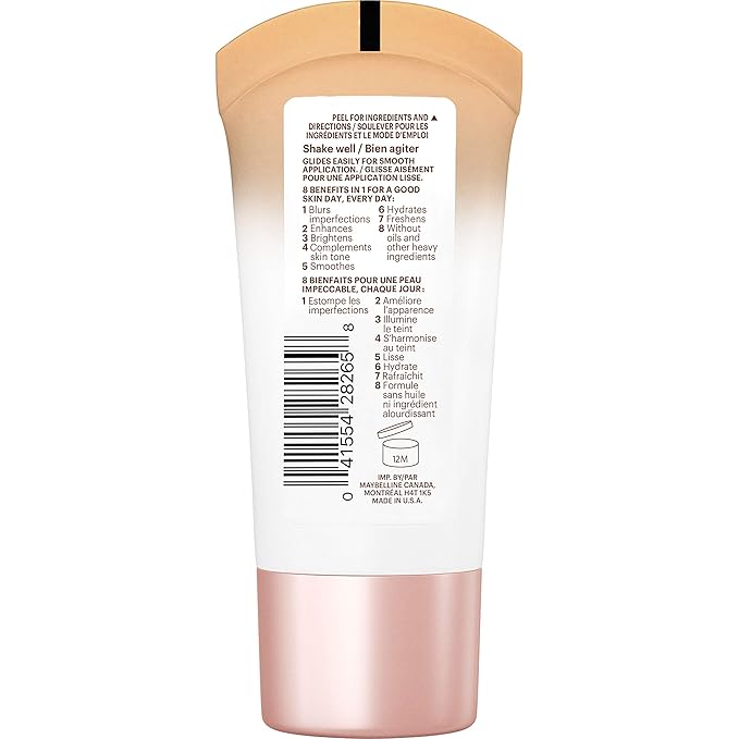 Maybelline Dream Fresh Skin Hydrating BB cream, 8-in-1 Skin Perfecting Beauty Balm with Broad Spectrum SPF 30, Sheer Tint Coverage, Oil-Free, Medium/Deep, 1 Fl Oz-BrightBean Baby