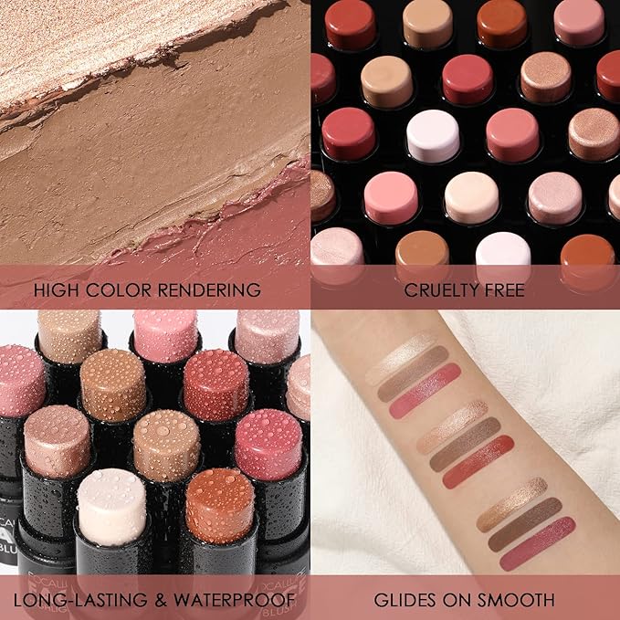 FOCALLURE 3 Pcs Cream Contour Sticks,Shades with Highlighter & Bronzer & Blush,Non-greasy Long-wear Face Contouring Pen,Easy to Sculpt the Face and Create a Lightweight Finishing Makeup,MEDIUM-BrightBean Baby