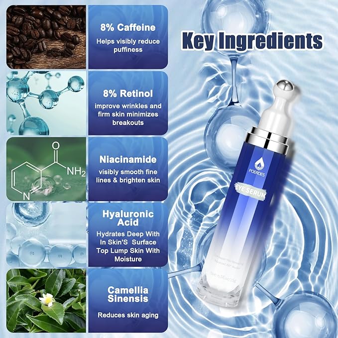 eye serum for dark circles and puffiness - 8% Caffeine, 8% Retinol - Dark Circle Remover, Puffy Eyes & Bags - Under Eye Cream, 1.5 fl. oz-BrightBean Baby