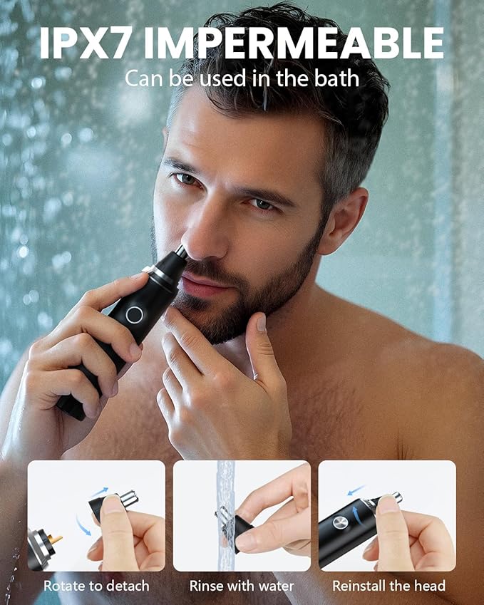Ear & Nose Hair Trimmer with LED Display for Men Women,Painless USB Rechargeable Eyebrow & Facial & Nose Hair Trimmer Clipper,Professional IPX7 Waterproof Dual Edge Blades 12500 RPM (Black)
