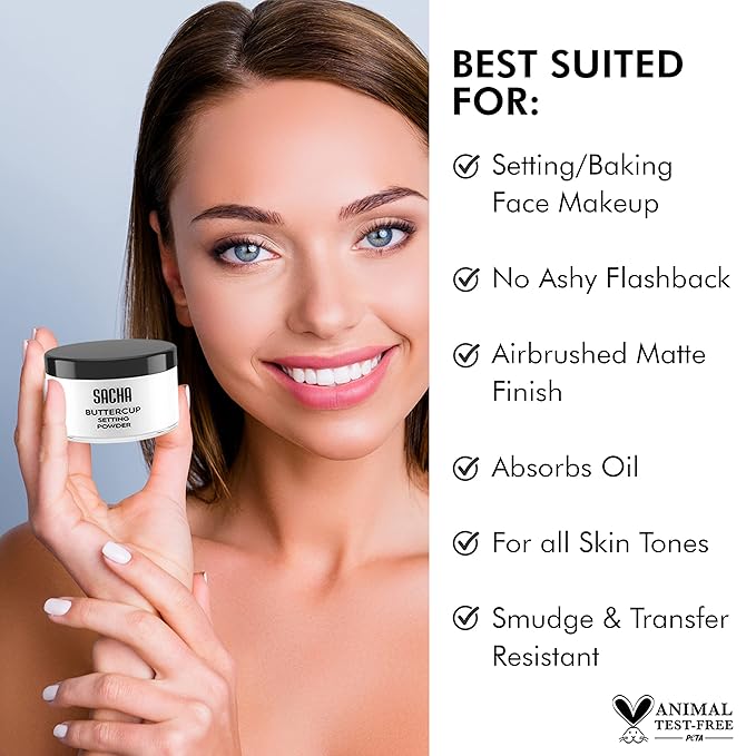 Sacha BUTTERCUP No Color Setting Powder Makeup 1.75 Oz. Translucent Setting Powder for Oily Skin Finishing Powder Loose Powder Makeup Blurring Powder Blurs Fine Lines and Pores For All Skin Tones-BrightBean Baby
