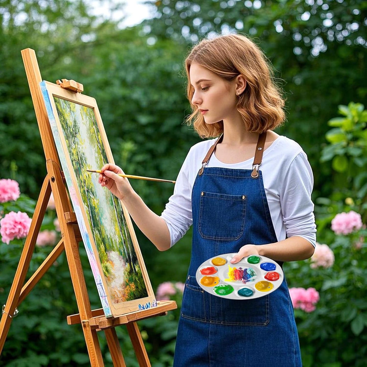 10 Pack Paint Tray Palettes, 6.7" Metal Paint Mixing Pallets, 10-Well Painting Palette, Washable Round Paint Holder Tray for DIY Craft Professional Watercolor Oil Art Painting Project, Silver-BrightBean Baby