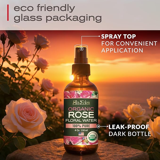Ella & Eden Organic Rose Water Spray for Face, Hair 4 Fl Oz | USDA Certified 100% Pure Steam Distilled Hexane-Free | Hydrating, Refreshing Facial Mist for All Skin Types-BrightBean Baby