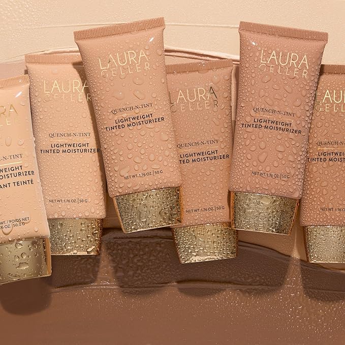 LAURA GELLER NEW YORK Quench-n-Tint Hydrating Foundation - Medium/Deep - Sheer to Light Buildable Coverage - Natural Glow Finish - Lightweight Formula with Hyaluronic Acid-BrightBean Baby
