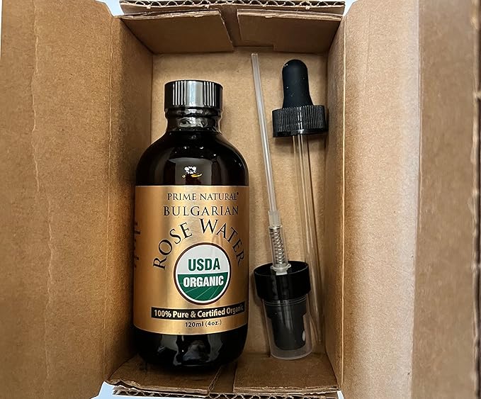 PRIME NATURAL Rose Water Spray 4oz/120ml, USDA Certified Organic, Facial Toner, Hydrating Mist for Face & Hair - Bulgarian, 100% Pure, Natural, Preservative-Free, Moisturizer from Fresh Rose Petals-BrightBean Baby