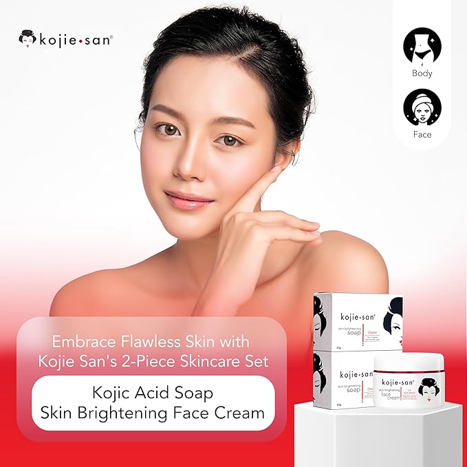 Kojie San Skin and Body Soap 2 Piece Set – Original Kojic Acid, Dark Spot Remover Soap Bar with Coconut & Tea Tree Oil – 65g x 2 Bars & 30g Face Cream-BrightBean Baby