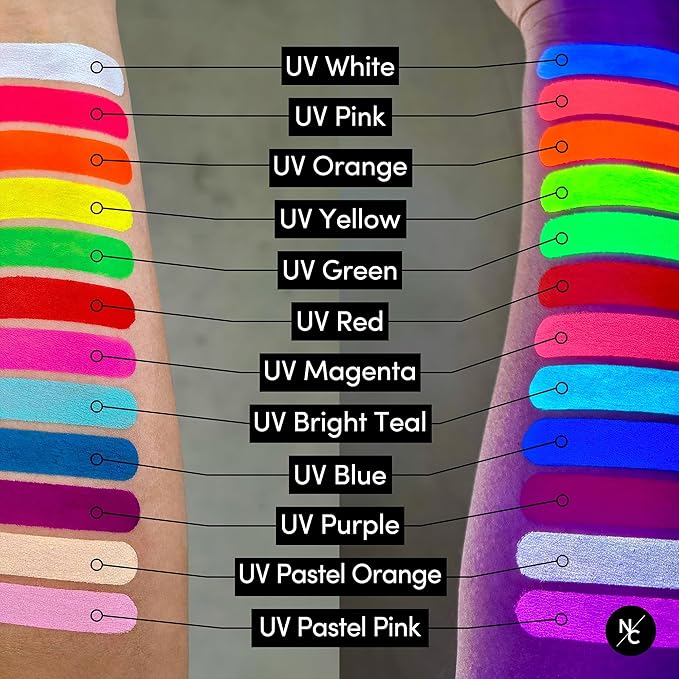 UV 12-Color Palette - Water-Activated Neon Glow Makeup for Face & Body - Fluorescent Shades for SFX, Party Makeup, Cosplay & Theatrical Performances-BrightBean Baby