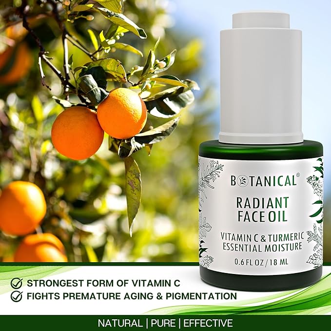 Botanical Radiant Face Oil | Skin Brightening Turmeric & Vitamin C Serum w/Gua Sha Lift Scraper | Organic, Pure, Natural Skincare (0.6 fl oz | 18 ml)-BrightBean Baby