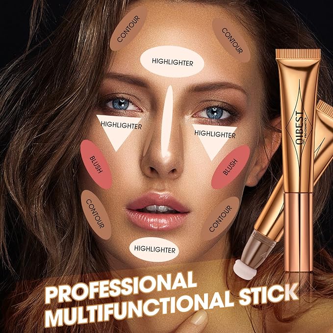 Liquid Contour Beauty Wand, Cream Liquid Contour Stick Matte Bronzer Stick with Cushion Applicator, Lightweight Blendable, Long Lasting Silky Liquid Face Shaping & Contouring Stick | 1# Contour Grey brown-BrightBean Baby