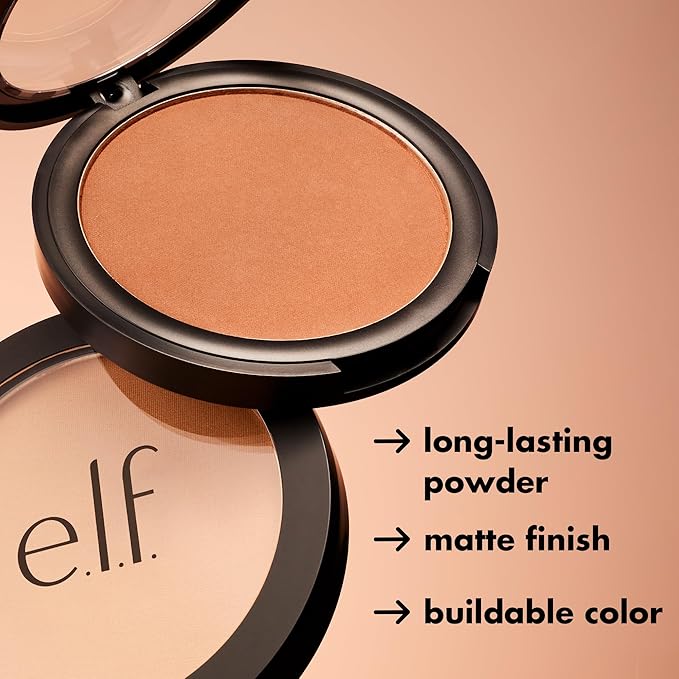 e.l.f. Primer-Infused Bronzer, Long-Lasting, Lightweight & Buildable Powder Bronzer, Delivers A Matte Finish, Vegan & Cruelty-Free, Tan O' Clock-BrightBean Baby