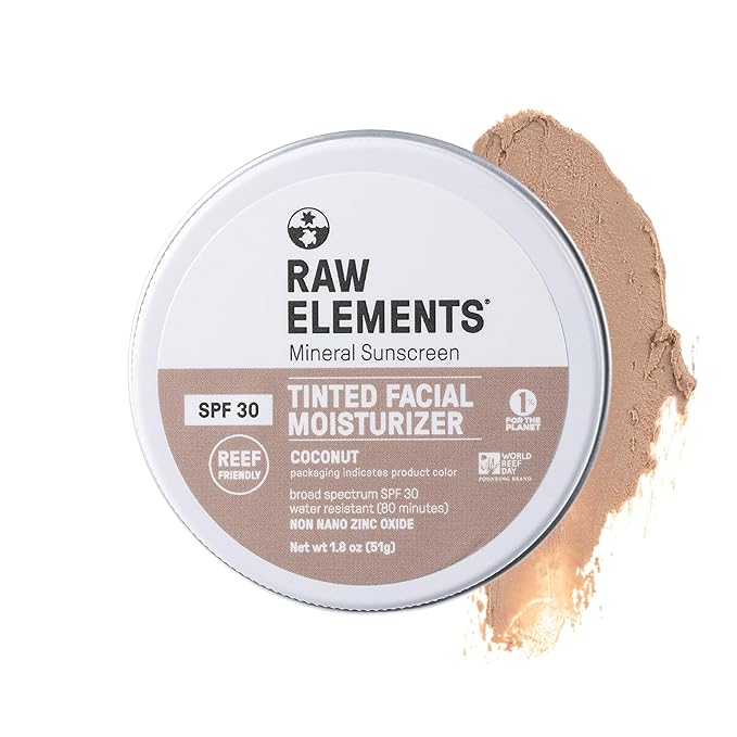 Raw Element Ultra-Moisturizing Tinted Face Cream, Non Toxic Mineral Face Sunscreen, Daily Tinted Moisturizer, Non-Nano Zinc Oxide, Reef Friendly, All Ages, SPF 30, 1.8 oz, Coconut, Pack of 1-BrightBean Baby
