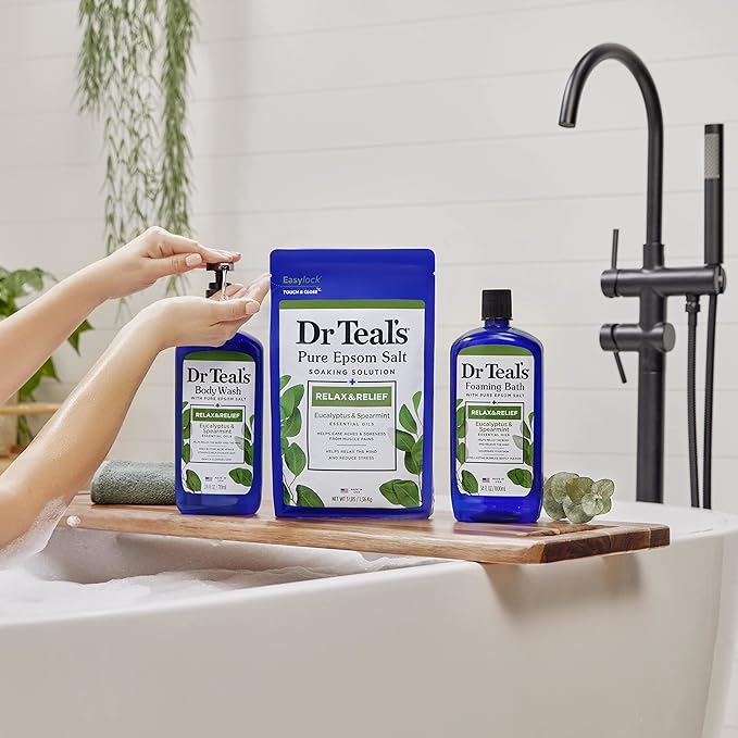 Dr Teal's Body Wash with Pure Epsom Salt, Relax & Relief with Eucalyptus & Spearmint, 24 fl oz (Pack of 4) (Packaging May Vary)-BrightBean Baby