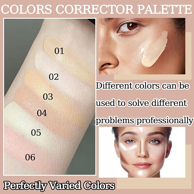 6 Colors Correcting Concealer Palette,Colors Corrector Palette,Moisturizing Full Coverage Liquid Foundation Cream Contour Makeup Palette with Brush-BrightBean Baby