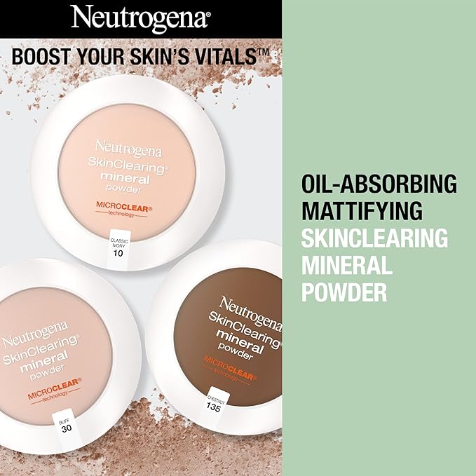 Neutrogena SkinClearing Mineral Acne-Concealing Pressed Powder Compact, Shine-Free & Oil-Absorbing Makeup with Salicylic Acid to Cover, Treat & Prevent Breakouts, Soft Beige 50,.38 oz-BrightBean Baby