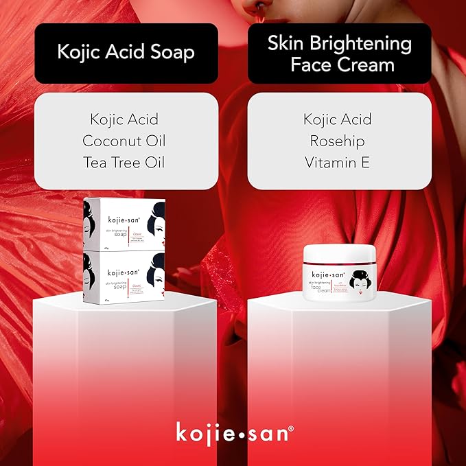 Kojie San Skin and Body Soap 2 Piece Set – Original Kojic Acid, Dark Spot Remover Soap Bar with Coconut & Tea Tree Oil – 65g x 2 Bars & 30g Face Cream-BrightBean Baby
