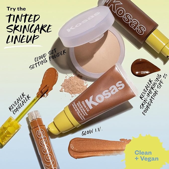 Kosas Glow I.V. Vitamin-Infused Skin Enhancer Face Makeup - Tinted Beauty Highlighter for a Healthy Glow - Radiate-BrightBean Baby
