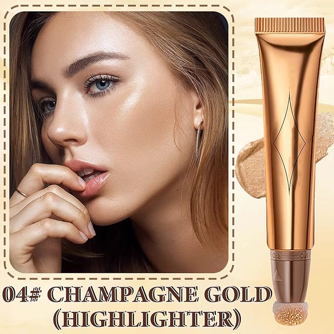 Liquid Contour Beauty Wand,Stick with Cushion Applicator,Cream Contour,Long Lasting Smoothly Moisturizng Silky Contour Stick High gloss stick-BrightBean Baby