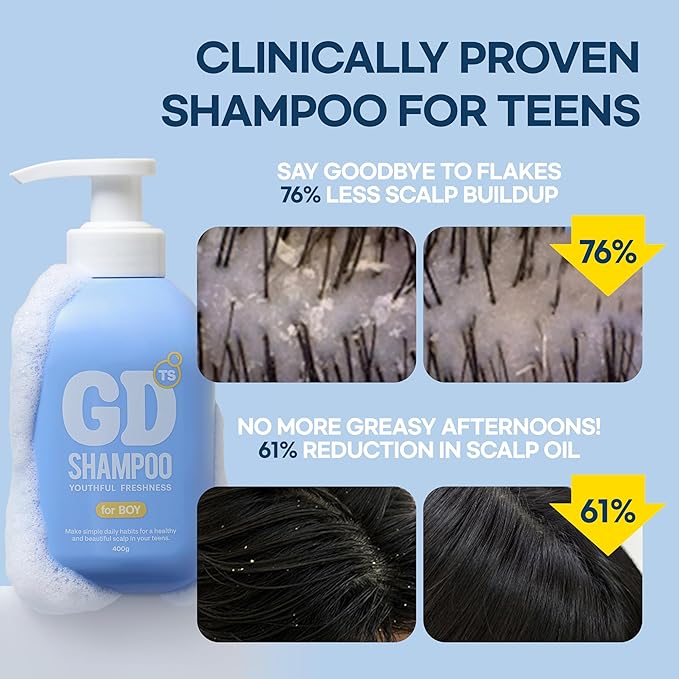 TS GD Shampoo for Boys | Korean Teen Shampoo with Upgraded Probiotics | Anti-Dandruff & Itchy Scalp Relief | Blue Fresh Allergy-Free Fragrance | Sulfate-Free (13.5 fl oz, 400ml)-BrightBean Baby