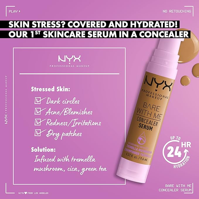NYX PROFESSIONAL MAKEUP Bare With Me Concealer Serum, Up To 24Hr Hydration - Light-BrightBean Baby