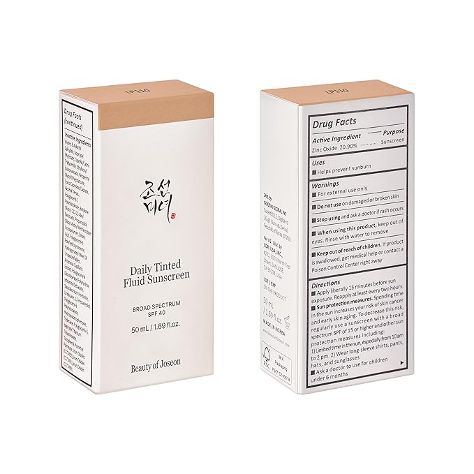 Beauty of Joseon Daily Tinted Fluid Sunscreen 12 Shades for Face Moisturizing Broad Spectrum SPF 40 Korean Skincare 50ml, 1.69 fl.oz #LP110-BrightBean Baby