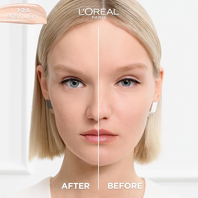 L'Oreal Paris True Match Nude Hyaluronic Tinted Serum Foundation with 1% Hyaluronic acid, Rosy Light 1-2.5, 1 fl. oz.-BrightBean Baby