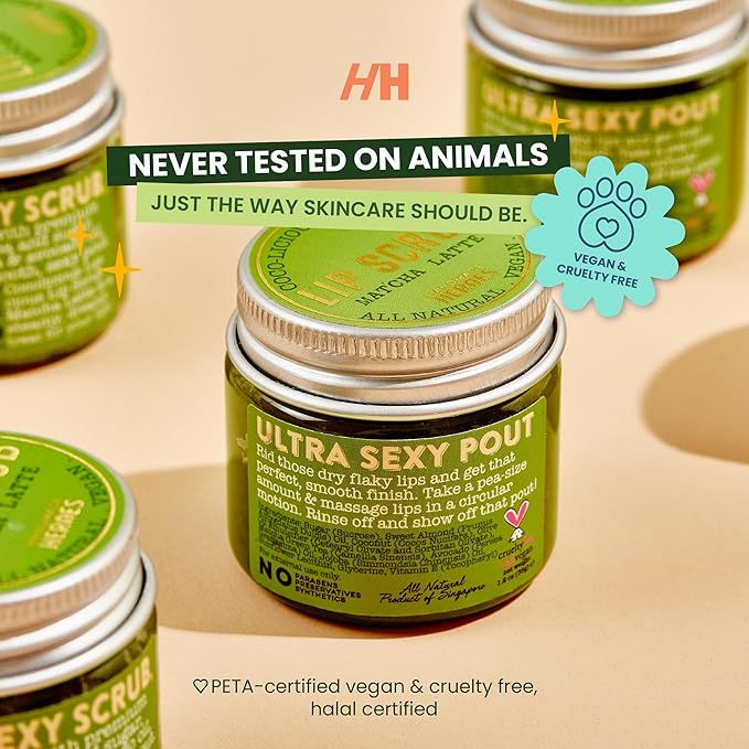 Handmade Heroes Matcha Latte Lip Scrub 1oz | 100% Natural Vegan Skin Care | Deep Conditioning Lip Scrub for Dry Lips with Jojoba Oil Avocado Oil | Natural Lightening Lip Exfoliator & Lip Plumper-BrightBean Baby