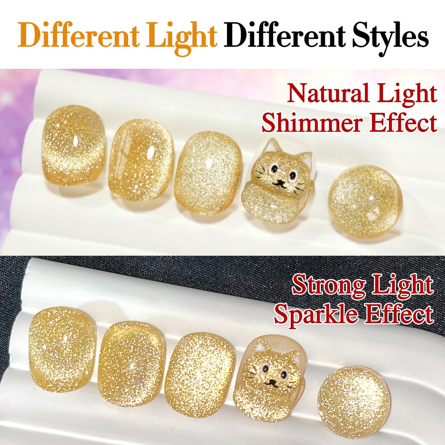 Double Rhythm Cat Eye Gel Polish with Magnet 15ML Holographic Glitter Shimmer Translucent Sheer Color Glass Magnetic Gel Polish Salon DIY at Home (Light Gold-MC1064)-BrightBean Baby