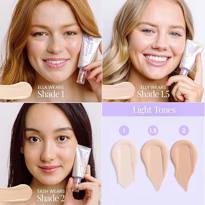 Naked Sundays BeautyScreen™ SPF 50 Mineral Peptide Foundation Tint – 2-in-1 Skin Tint & Mineral Sunscreen | Radiant, Buildable Coverage, Acne-Safe, Infused with Peptides (1.5 Fair Cool, 1.01 Fl Oz)-BrightBean Baby