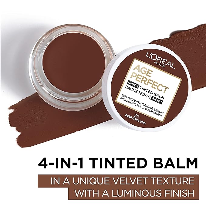 L'Oreal Paris Age Perfect 4-in-1 Tinted Face Balm Foundation with Firming Serum, Deep 20, 0.61 Ounce-BrightBean Baby