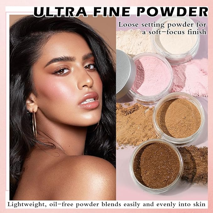 Pink Setting Powder Loose Powder Shimmer Finishing Powder Ultimate Blurring Setting Powder Long Lasting Oil Control Loose Face Powder for All Skin Tones-02 Pink-BrightBean Baby